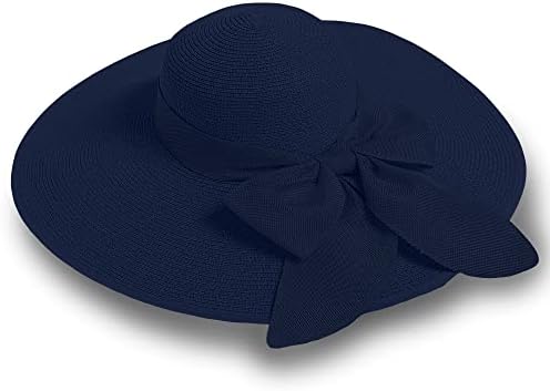 Slamna šešir za žene, široki podrum u UPF 50+ UV zaštitni kapa s lukom, sklopivom pakiranjem disketa