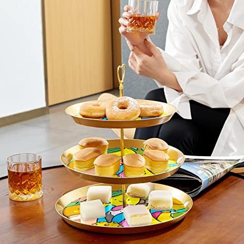 Lyetny 3 razina desertna torta Zlatni cupcake Količar za slastičarstvo za čajnu zabavu, vjenčanje i rođendan, šareni ljetni izraz voća