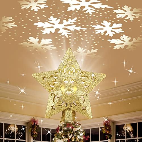Božićna stabla rasvijetljena zvezda sa rotirajućom LED pahuljicama, 3D sjajni zlatni zvjezdani božićni stablo utikač u božićne svjetla projektora Zatvorene za kućne ukrase Xmas