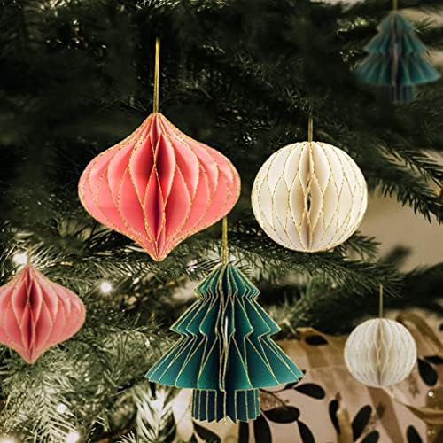 DOITOOL 3kom Božić papir Honeycomb ukras 3D Mini Glitter papir saće Drvo Lopta fenjer viseći