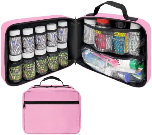 StarPlus2 veliki podstavljeni Organizator bočica za pilule, torba za lijekove, futrola, nosač za lijekove, vitamine i medicinske potrepštine s fiksnim džepovima-za kućno skladište i putovanja - Pink