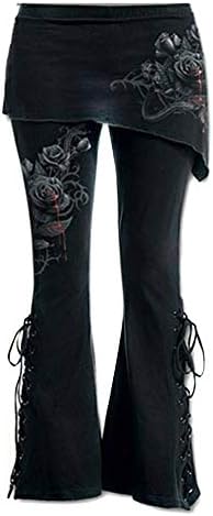 Ženska retro čipka up podijeljena zvona dno traper pantalone crne traperice tanke cvjetne vezene saželjene duge jean pantalone