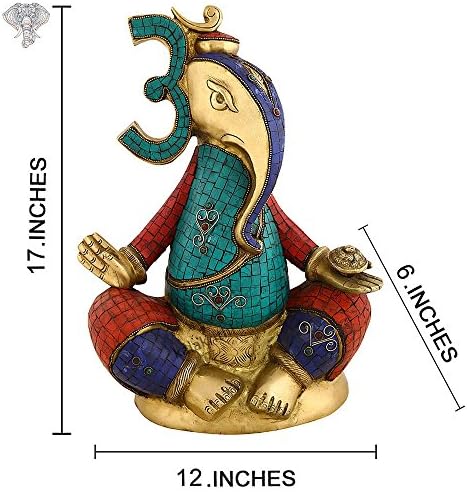 Kalakrithi - jedinstvena 3 očiju Ganesha statua - 17 inča metalik žuta