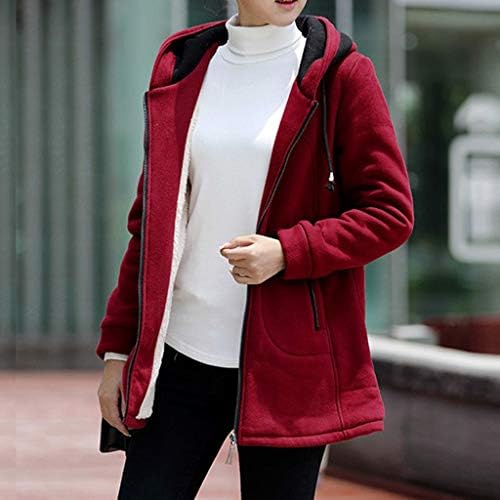 Ženska zimska topla odjeća Solid s kapuljačom džepova Fleece zip kaput Cardigan