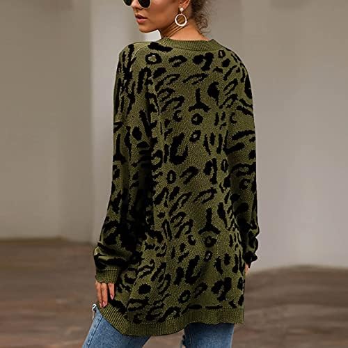 NOKMOPO ženski džemperi Ženski modni temperament dugih rukava okrugli vrat Leopard pleteni džemper