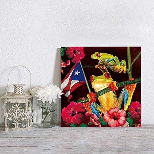 Platno slikarstvo zidni dekor-žaba Portoriko Zastava živopisne cvjetne, zidne umjetničke Print Slike Za dom/dnevni boravak / spavaću sobu Jednokrevetna ploča 12x12Inches