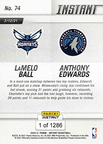2020-21 Panini Instant Basketball 74 Lamelo Ball i Anthony Edwards Dual Rookie kartica - samo 1,286 napravljeno!