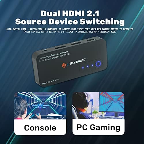8K HDMI 2.1 prekidač 2 u 1 od 48Gbps 8K 60Hz 4K 120Hz HDMI preklopnik za PS5 Xbox Bluray s automatskim prekidačem Višestruki unosi J-TECH Digital [JTECH-8KSW01]
