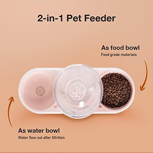 Awpland gravitaciona posuda za vodu za pse, 2 u 1 gravitaciona hranilica za mačke suvu hranu i vodu, 1,5 l fontana za mačke sa posudom za hranu, česma za kućne ljubimce za male srednje pse mačke kućne ljubimce