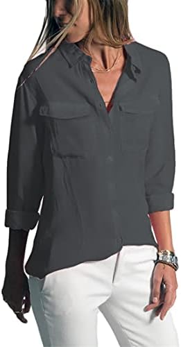 Andongnywell Ženska ležerna majica V izrez dugih rukava Labavi povremeni sa džepovima Bluza s prednjim