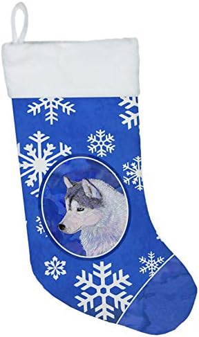 Caroline's blago SS4602-CS sibirski husky zimski snježni pahulji za božićne čarape, kamin Viseći čarape Božićna sezona Dekor zabave Obiteljski odmor,