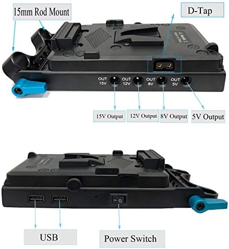 Supfoto V-Mount Battery Plate 15mm Rod Mount V Lock Plate Power Supply with D-Tap & USB Output