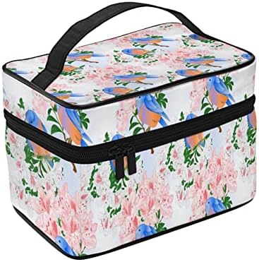 VHUIOJO Thrush BlueBirds Pink Flowers kozmetička torba za šminkanje putna velika toaletna torba prenosiva futrola