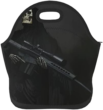 Grim Reaper Gun Death Skull crna torba za ručak izolovana hladnjača termo višekratna torba za ručak kutija za