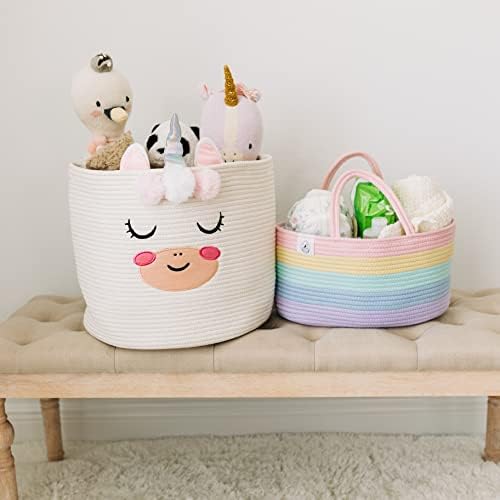 OrganiHaus Pastel Rainbow Basket | Rope pelena Caddy Basket | Baby pelena Caddy Organizer / rasadnik
