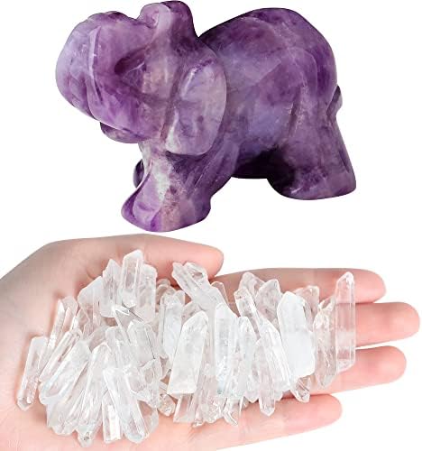 Yatjuzi 2 Amethyst Elephant dekor zacjeljivanje kristalnog slatkog poliranog prirodnog kamena ručno rezbareno i 0,45lb Clear Kvarcne kristalne bodove prirodni iscjeljivački kristali srušili polirani kose od kamenca 0,39 -1,18
