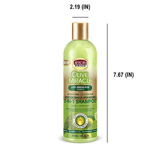 Afrički Pride Olive Miracle šampon & regenerator 2 in1 Formula obogaćena čajevcem i maslinovim uljem za vlaženje i zaštitu kose i vlasišta, 12oz.