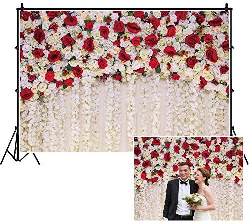 Crvene bijele ruže cvijeće zidna pozadina za fotografiju, Yeele 10x6. 5ft pozadina fotografija za vjenčani tuš, godišnjica svadbeni tuš Svadbeni prijem Rođendanska zabava desertni stol dekoracije Banner Shoot rekviziti