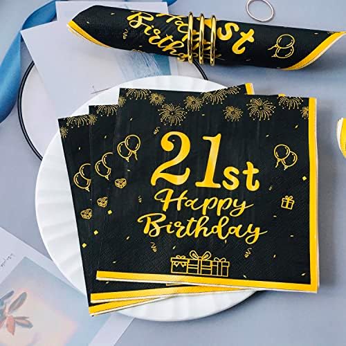 ChangCao40 Pack Koktel salvete 21. rođendana za rođendan, crne andgolddisPopisPablenapkins godišnjica ukrasi