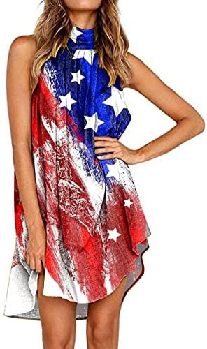 4. jula Halter haljina za žene ljetna Ležerna labava seksi Mini haljina američka zastava bez rukava na plaži