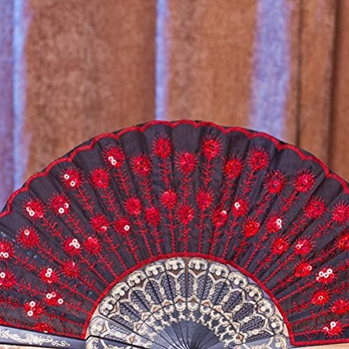 KESYOO 2 kom. Vezeni cvjetni paunski uzorak Sequin Folding Ručna ventilator orijentalni azijski vintage fabrika