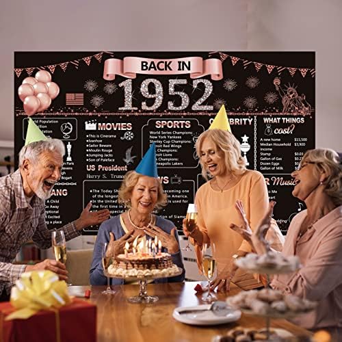DARUNAXY 71. Rođendanska dekoracija za zabavu od ružičastog zlata, davne 1952. godine Baner 71 godina star poster za rođendanske zabave, izuzetno velika tkanina Vintage 1952 pozadina za djevojčice fotografija pozadina za žene