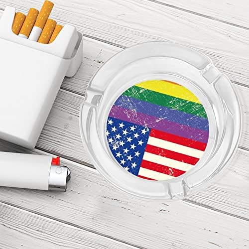 Rainbow Gay Pride LGBT sa američkim zastavom Glass Ashtray za cigarete Classic Okrugli Clear Crystal