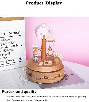 Xjjzs Prilagođeno bukovo drvo glazbeni box Štampanje zec devojka srca ružičasti rođendan božićni