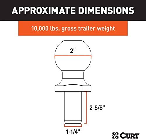 Curt 40090 Chrome Trailer Hitch Ball, 10.000 lbs, 2-inčni prečnik, 1-1 / 4 x 2-5 / 8-inčni pogodak