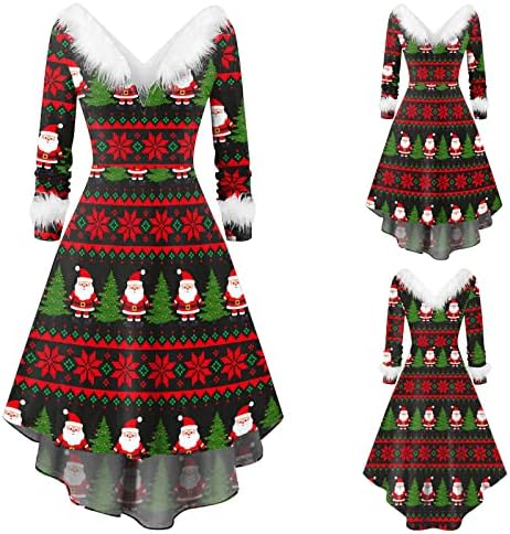 Božićne haljine za žene 2022 Duga rukava casual haljina elegantna plata jesen haljina ružnog snjegovića za štampanje koktel haljina
