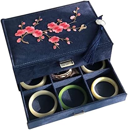 Kutija za nakit Organizator Dvostruki sloj Kineski izgradnja nakita sa zaključavanjem vanjskog i unutrašnje flanel