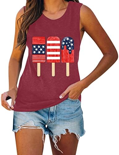 Miashui Athletic Tops for Women Pack Women Independence Day Print Tank Tops Summer Casual Sleeveless Vest Tops Muscle 4