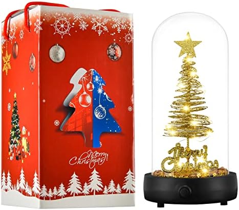 Mini božićno drvce u staklenoj kupoli sa LED žičarima za ukrase ili poklone, Xmas Home Zatvorena soba Umjetna tablica poklona ili ukrasi