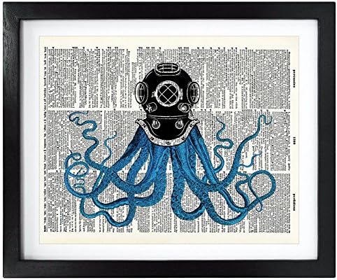 Susie Arts 8X10 Neuramljena hobotnica Aquanaut Reciklirani Vintage rječnik Art Print Book Art Print
