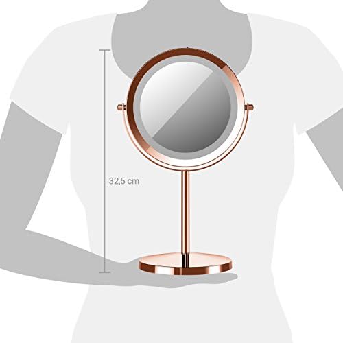 Navaris LED Osvijetljeno ogledalo za šminkanje - dvostrano toaletno ogledalo sa normalnim i 5x uvećanjem-2-u-1 360° okretno Kozmetičko ogledalo-bakar