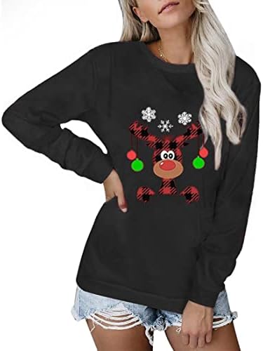 Bolomi božićne dukseve za žene Xmas grafički pulover dugih rukava na vrhu majica casual labave posade