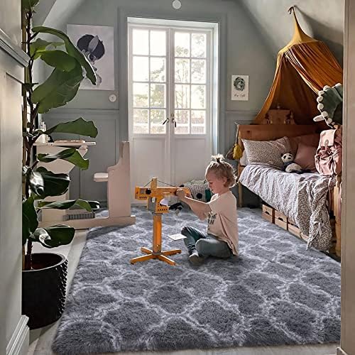 HOMORE LUKSUZNI PROGRAM, 4x6 metala tepih za dnevni boravak, moderne puhane prostirke, meko i udobne prostirke za dječje spavaće sobe i kućni ured, svijetlo siva / bijela