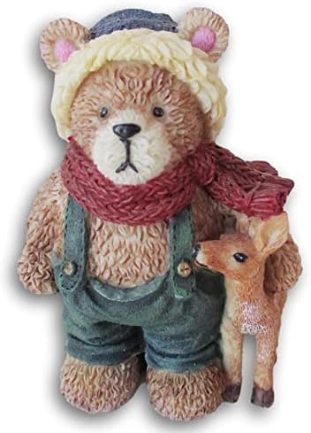 Božićni zanati Figurica - gospodin Bear drži bebin jeleni - smola kolekcionar - visok 4 inča