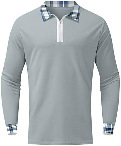 DSODAN Zipper polo majice za muške ležerne prilike s dugim rukavima Slim Fit Vintage plaid prugasti vježbanje sportski golf rever tee vrhovi