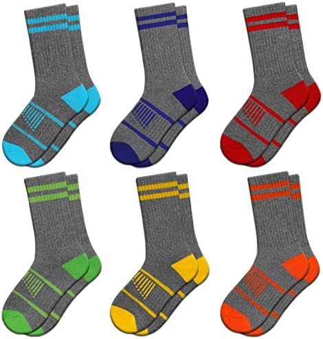 COMFOEX Boys Crew Socks Atletska poluglasna kalf čarape za Big Little Kids 4-10 godina 6 parova