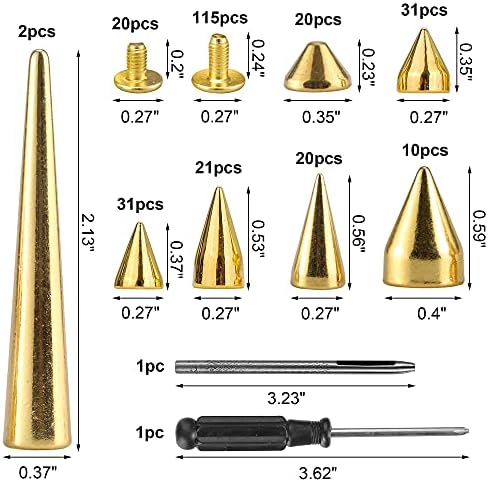YORANYO 135 setovi Mješoviti oblik Špica i klinovi za razne veličine za odjeću Zlatni ubojni vijak za vijak
