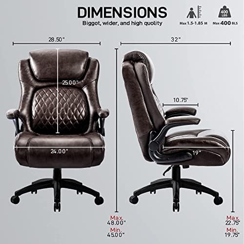 YI DANICA visoka leđa velika & visoka kancelarijska stolica od 400 lb-metalna baza za teške uslove rada , podesivi ugao nagiba velika vezana koža ergonomske stolice za računare