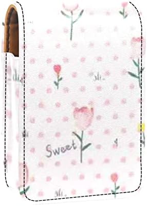 ORYUEKAN Mini torba za šminkanje sa ogledalom, torbica za kvačilo od umjetne kože futrola za ruževe, Pink Tulip Polka Dot Flower Lovely