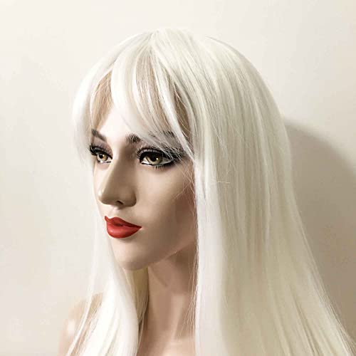 nevermindyrhead duga ravna Bijela perika sa resama, 25 inčne sintetičke perike za kosu otporne na toplotu za žene Cosplay Party Halloween