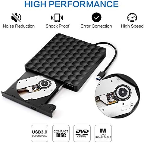 Geiklin Vanjski CD pogon, brzi prijenos podataka za vanjski CD DVD pogon za laptop, USB 3.0 prijenosni