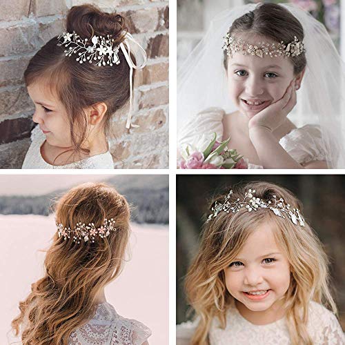SWEETV 2pcs Flower Girl Headpiece vjenčana traka za glavu za djevojčice, Floral Hair Accessories