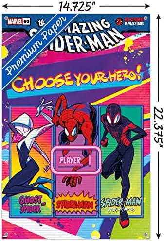 Trendovi International Marvel Comics - Spider-Man: Beyond Nevjerojatno - Odaberite svoj herojski zidni poster, 14.725 x 22.375, premium postera i push paket