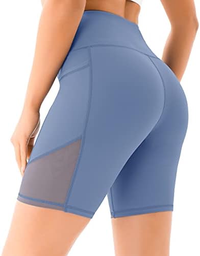 VOEONS mrežaste bajkerske kratke hlače za žene s džepovima visokog struka spandex kratke hlače za vježbanje u teretani Yoga Compress kratke hlače za žene