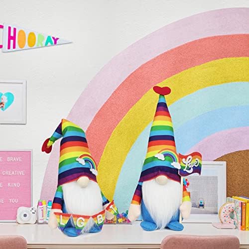 Pride Gnome ukrasi za dom, 2pcs Rainbow Gnomes Plish Holding Love Flag LGBT znak LGBT ravnopravnost Gay Pride