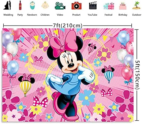 Cartoon Mouse Birthday Party 7x5ft pozadina fotografije djevojke šarene balone cvijeće Pink pozadina za djecu